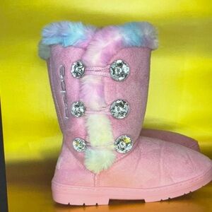 Bebe Kids Pink and Blue Fur Boots